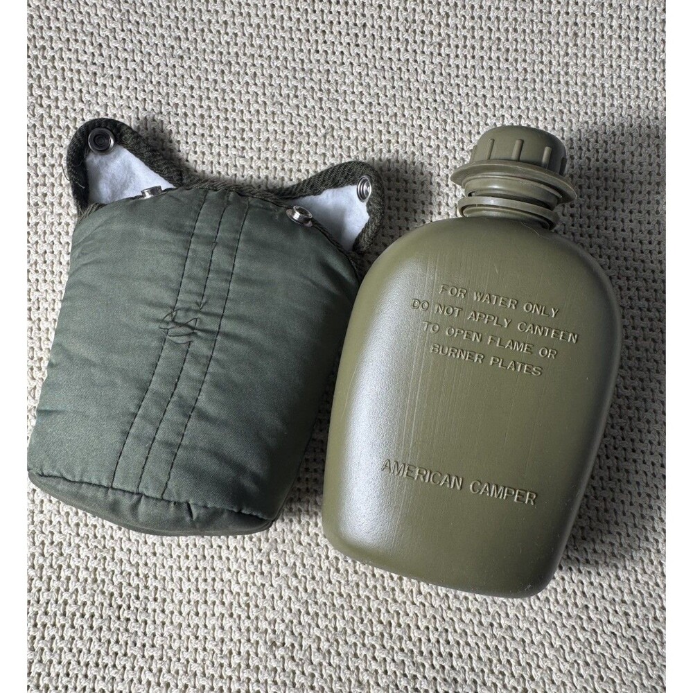 Vintage American Camper Plastic Canteen With Cover Made in Taiwan Army Green